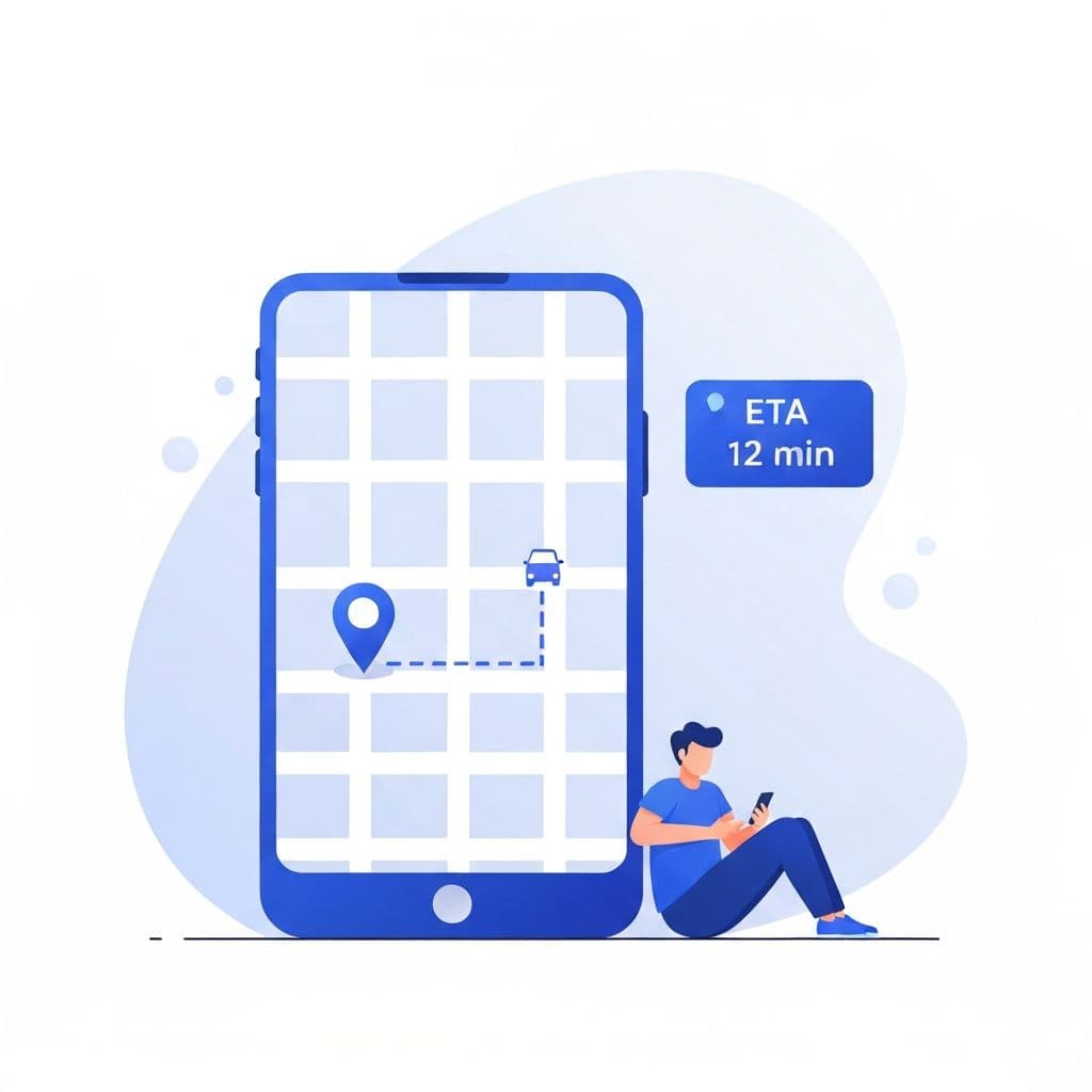 Person tracking their courier live on a phone map with ETA notification