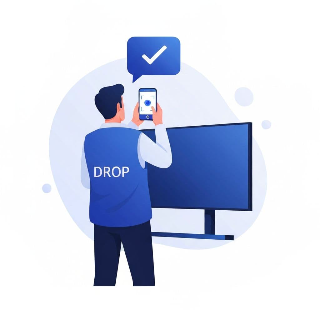 DROP courier inspecting an item and taking photos to send to the buyer