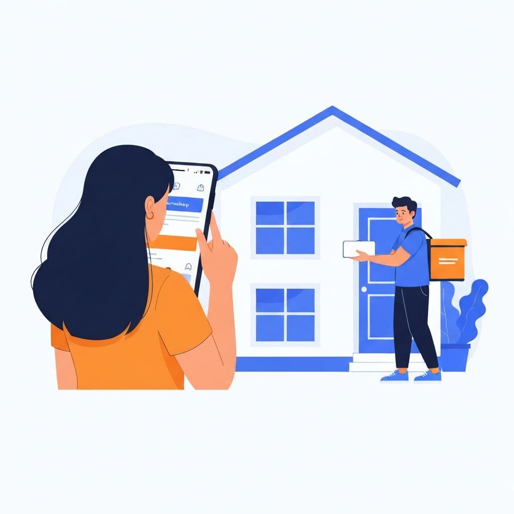 Illustration of a courier picking up a Facebook Marketplace purchase